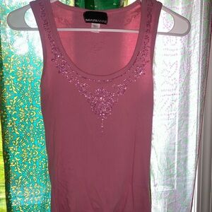 Marianne Cotton Pink Sparkle Beaded Women's Tank Top